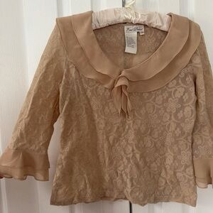 Fred David Beige Lace Blouse with Ruffled Collar